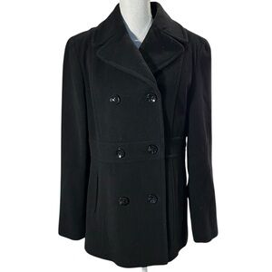 Kenneth Cole Wool Black Double-Breasted Pea Coat